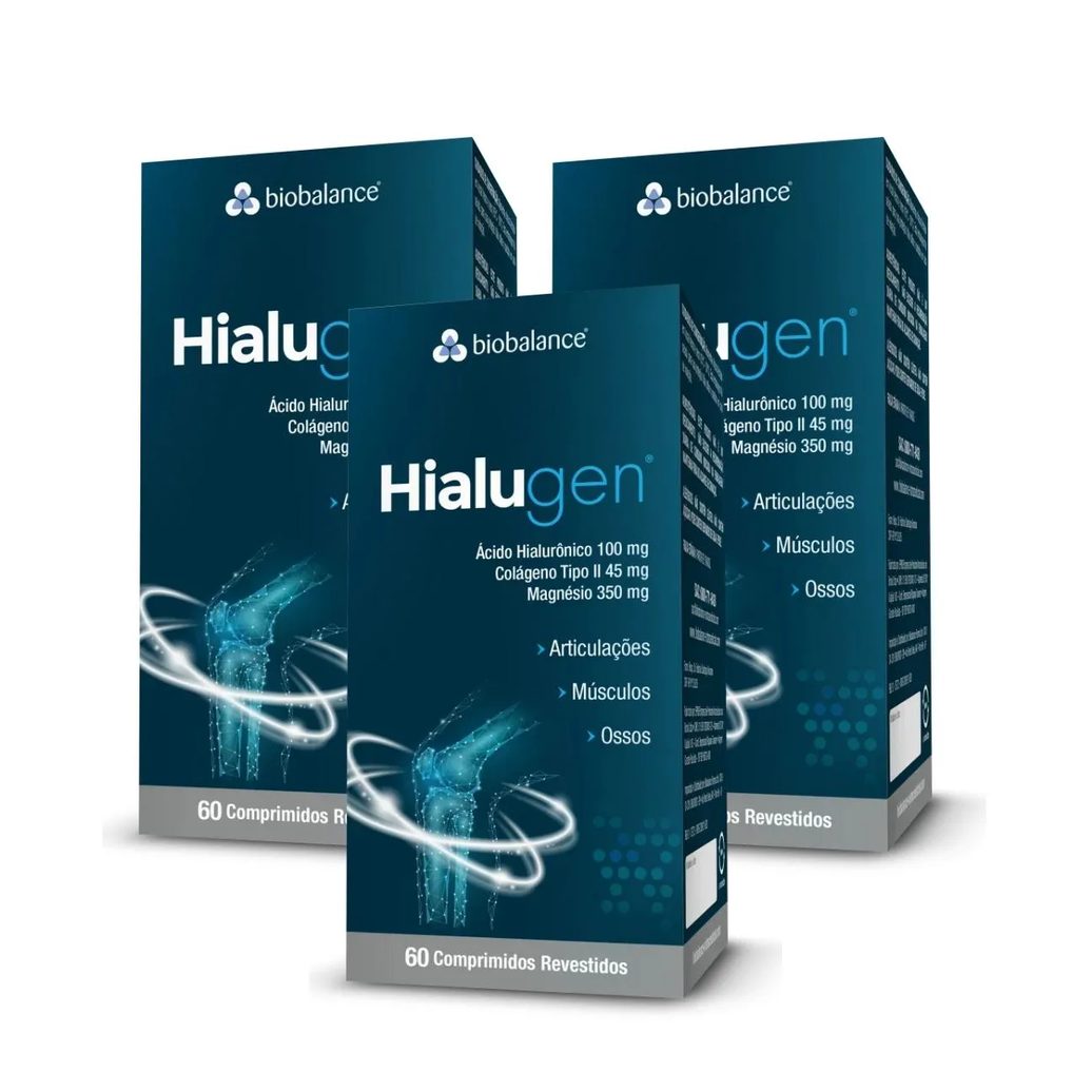 Kit 3 Hialugen Magnésio Colágeno Ácido Hialurônico Biobalance sem sabor
