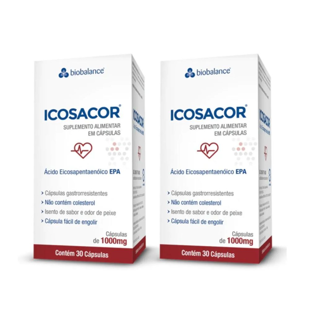Kit 2 Icosacor Alto Teor Epa 1G 30 Cáps Biobalance Sem Sabor