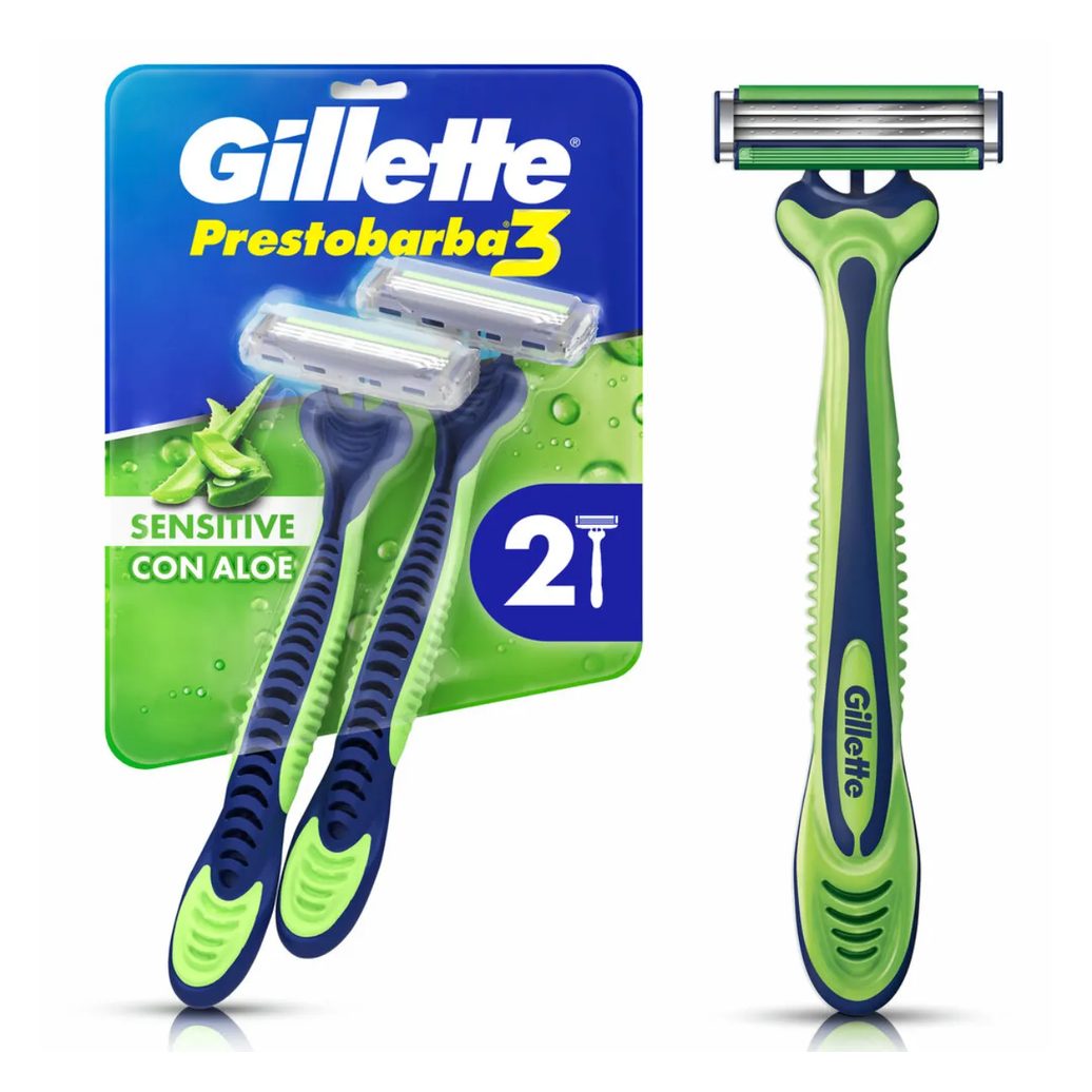 Aparelho de Barbear Gillette Prestobarba3 Sensitive Aloe Vera 2 unidades