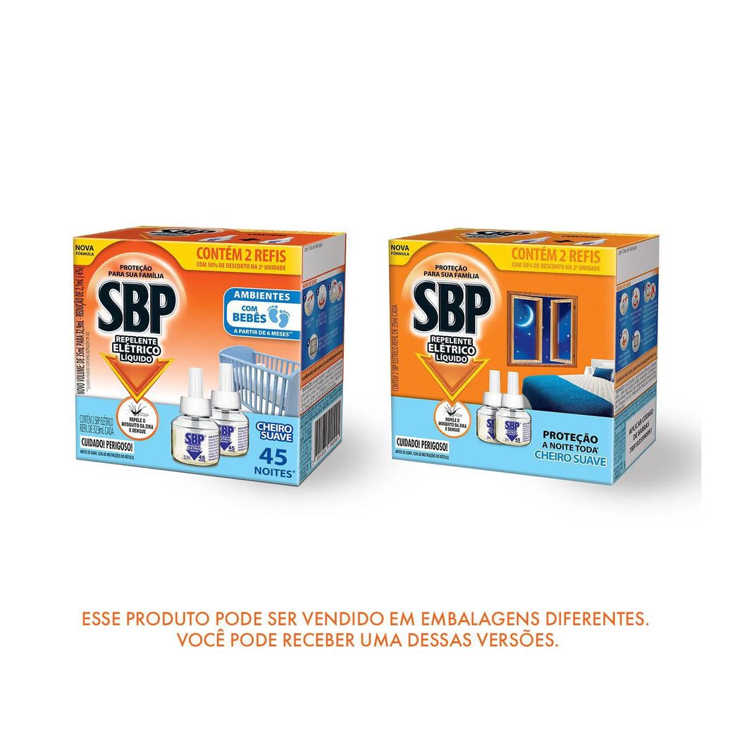 Refil Repelente Elétrico Líquido SBP Cheiro Suave 2 Unidades com 35ml cada