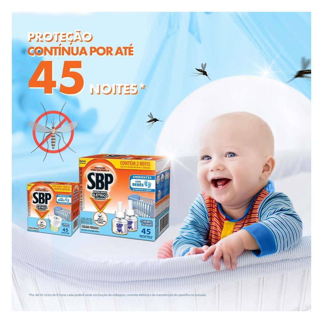 Refil Repelente Elétrico Líquido SBP Cheiro Suave 2 Unidades com 35ml cada