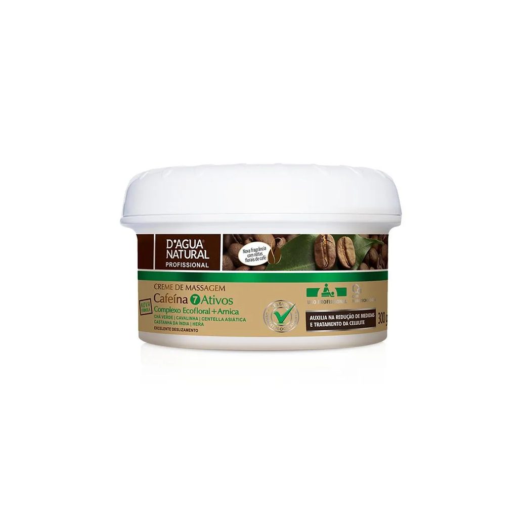 CREME DE MASSAGEM D’áGUA NATURAL CAFEíNA 7 ATIVOS - 300G