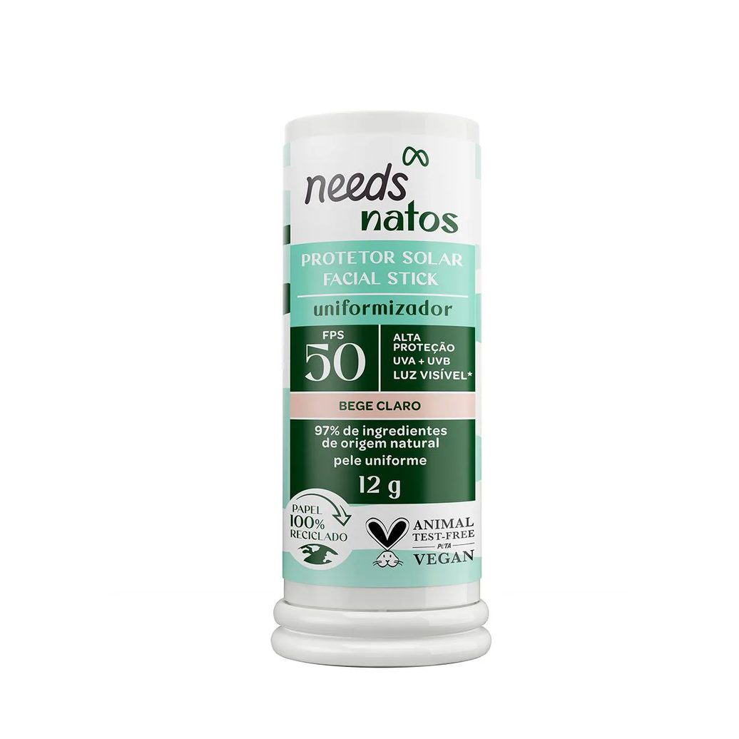 Protetor Solar Facial em Bastão Needs Natos Uniformizador FPS 50 Bege Claro 12g