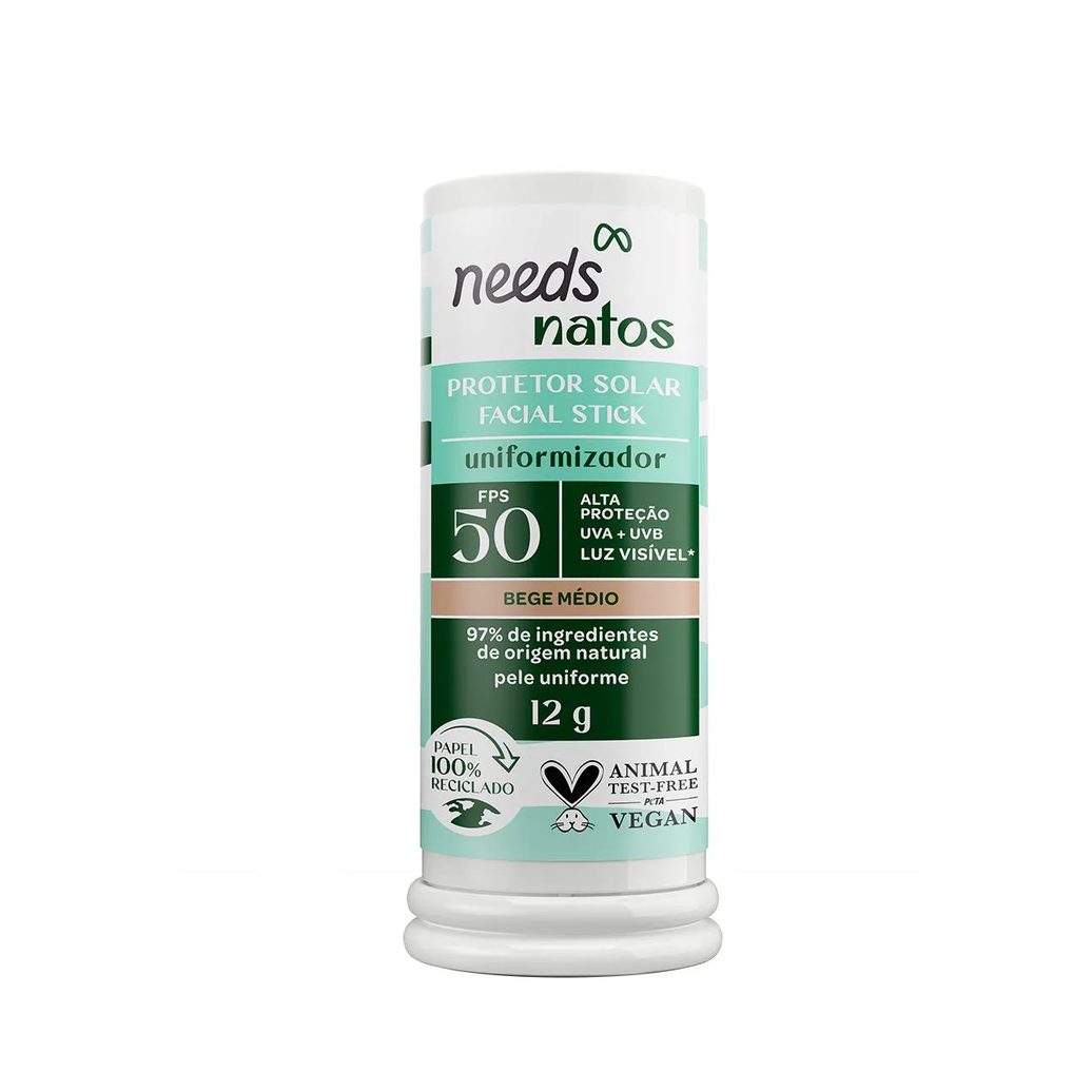 Protetor Solar Facial em Bastão Needs Natos Uniformizador FPS 50 Bege Médio 12g
