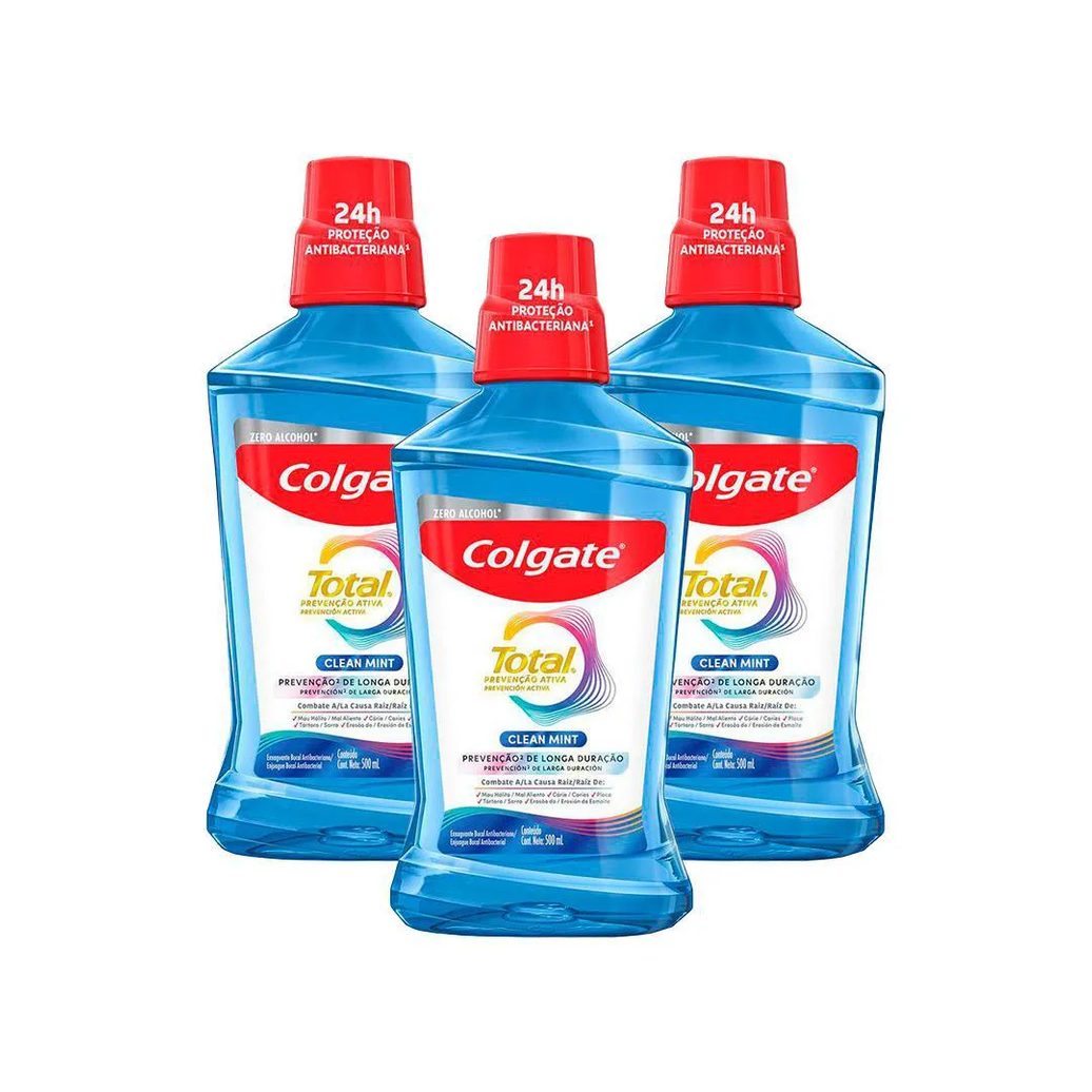 Kit 3 Enxaguante Bucal Colgate Total 12 Clean Mint 500ml