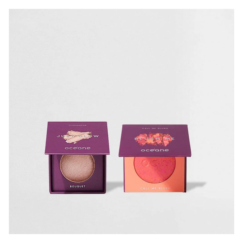 Kit Blush Laranja Call Me + Just Glow Iluminador Bouquet Rosa Océane Purple (2 Produtos)