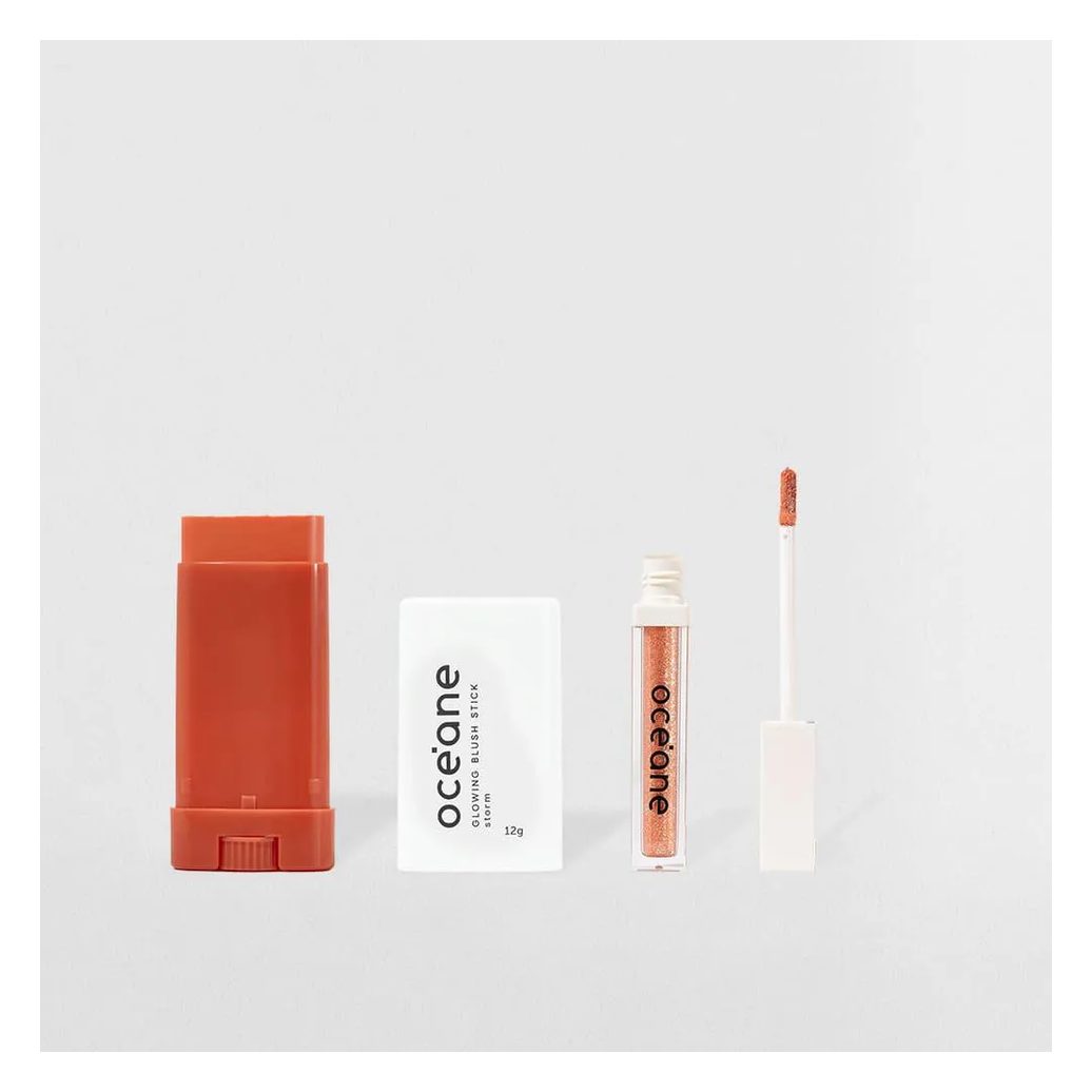 Kit Blush em Bastão Laranja + Sombra Líquida Quartzo Océane Limited (2 Produtos)