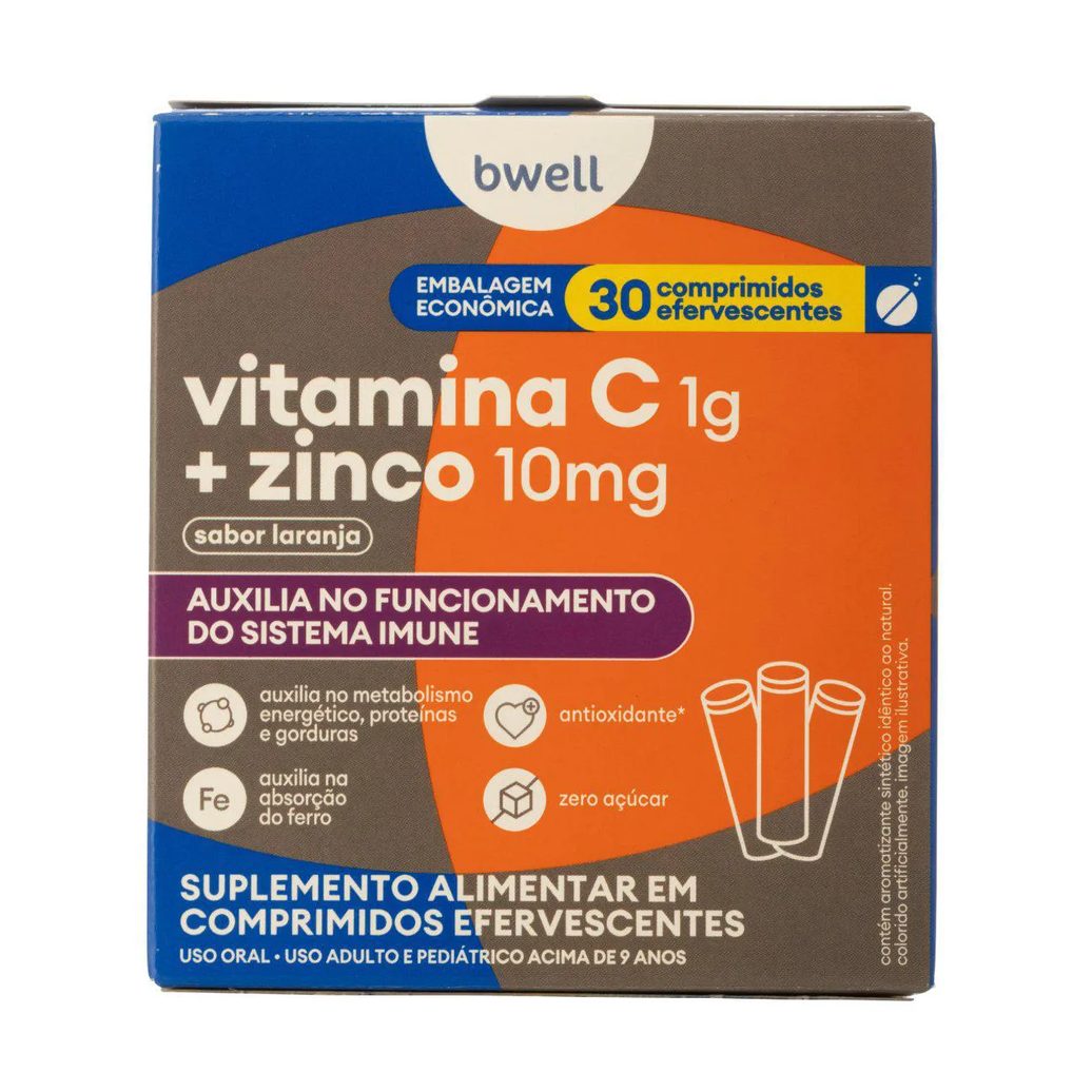 Vitamina C + Zinco bwell 30 Comprimidos Efervescentes