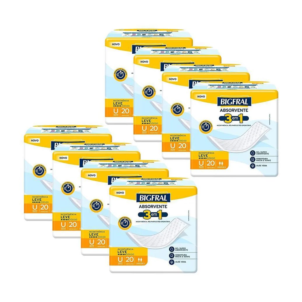 Kit 8 Absorventes Geriátricos Bigfral Regular Plus 20un Cada