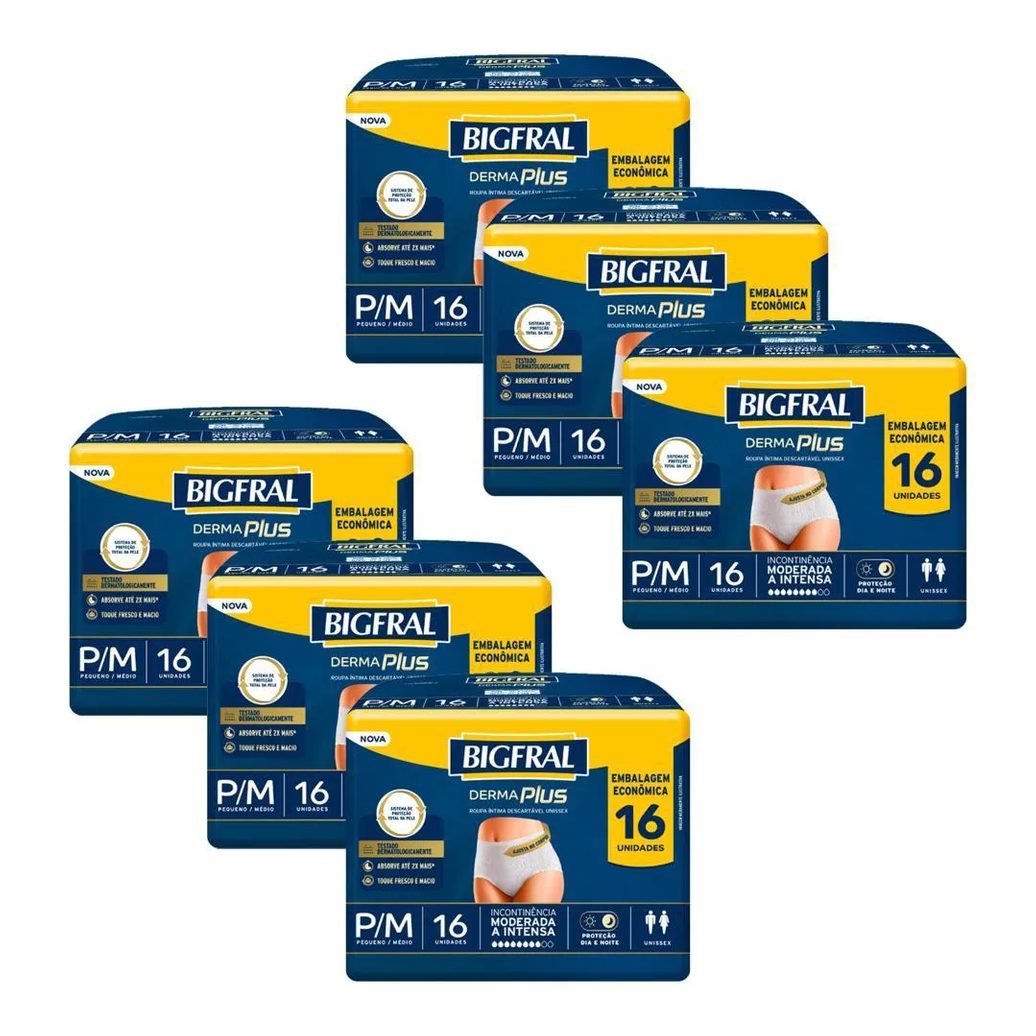 Kit 6 Roupas Íntima Bigfral Pants Derma Plus P/m com 16un Cada