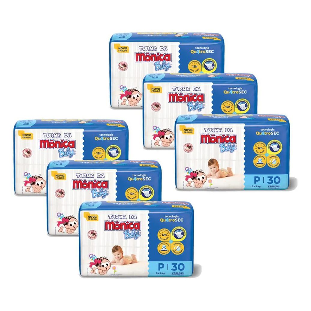 Kit 6 Fraldas Turma da Mônica Baby Jumbo P com 30un Cada