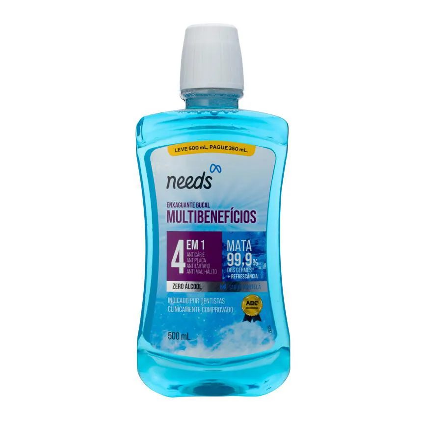 Enxaguante Bucal Needs 4 em 1 Hortelã Sem Álcool 500ml + 250ml