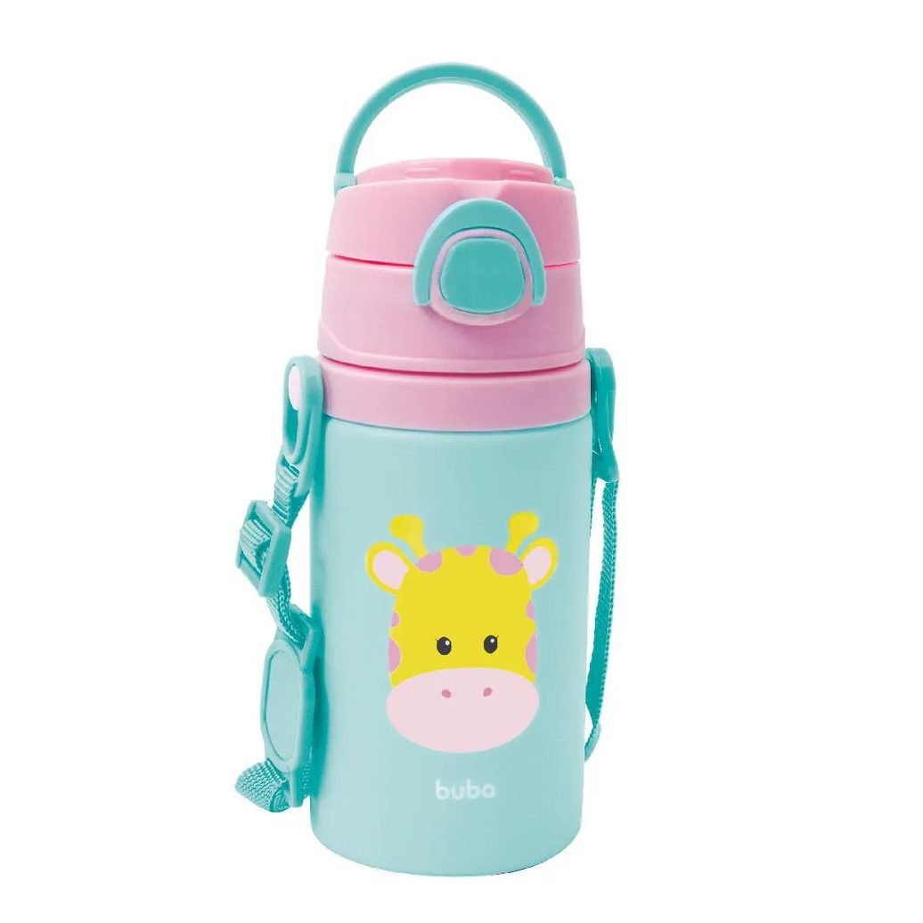 Garrafa de Alumínio Animal Fun Buba Girafa 400ml Rosa