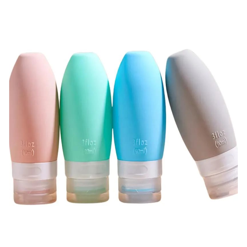 Kit Viagem 4 Frascos Silicone Porta Creme Shampoo Condicionador 90ml