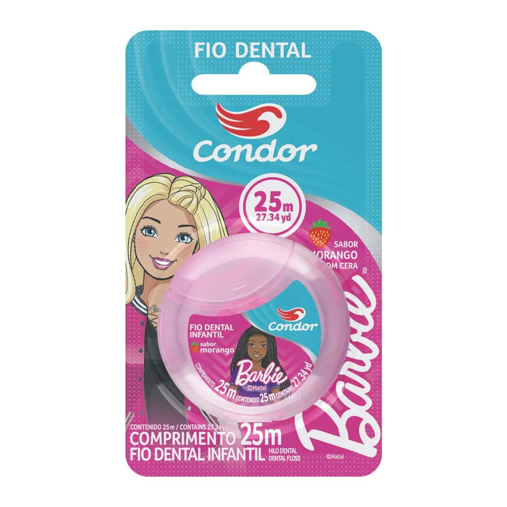 Fio Dental Infantil com Cera Morango Barbie Condor 25m