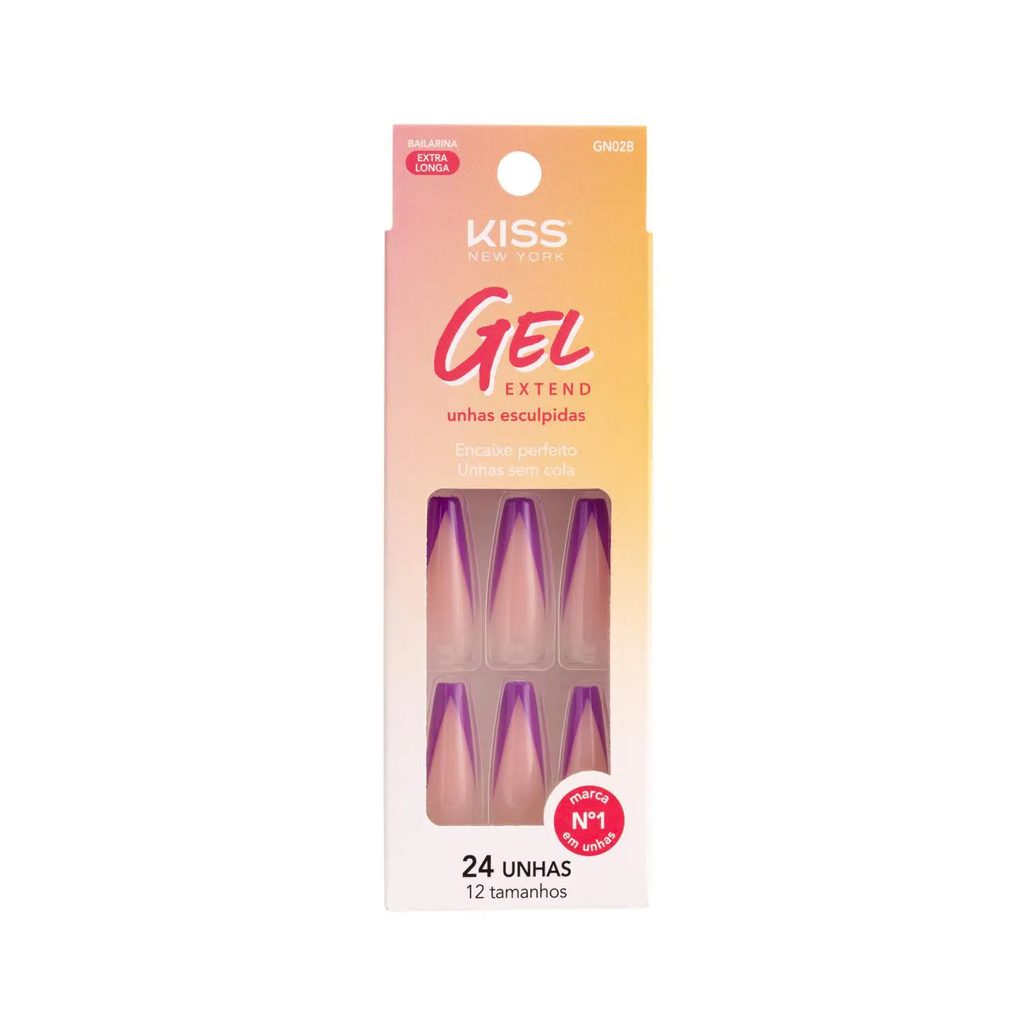 Unhas Postiças Esculpidas New Purple - Gel Extend - Kiss Ny