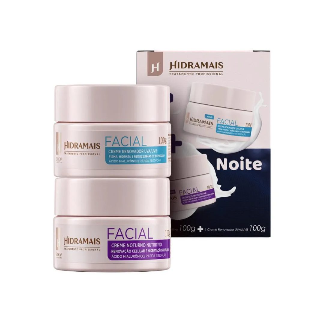 Kit Creme Facial Dia Noite Ácido Hialurônico 200gr Hidramais