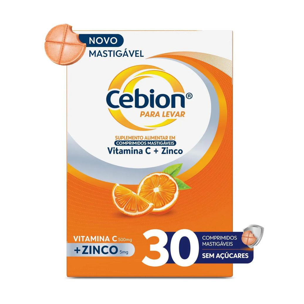 Vitamina C + Zinco Cebion Para Levar Sabor Laranja 30 comprimidos mastigáveis