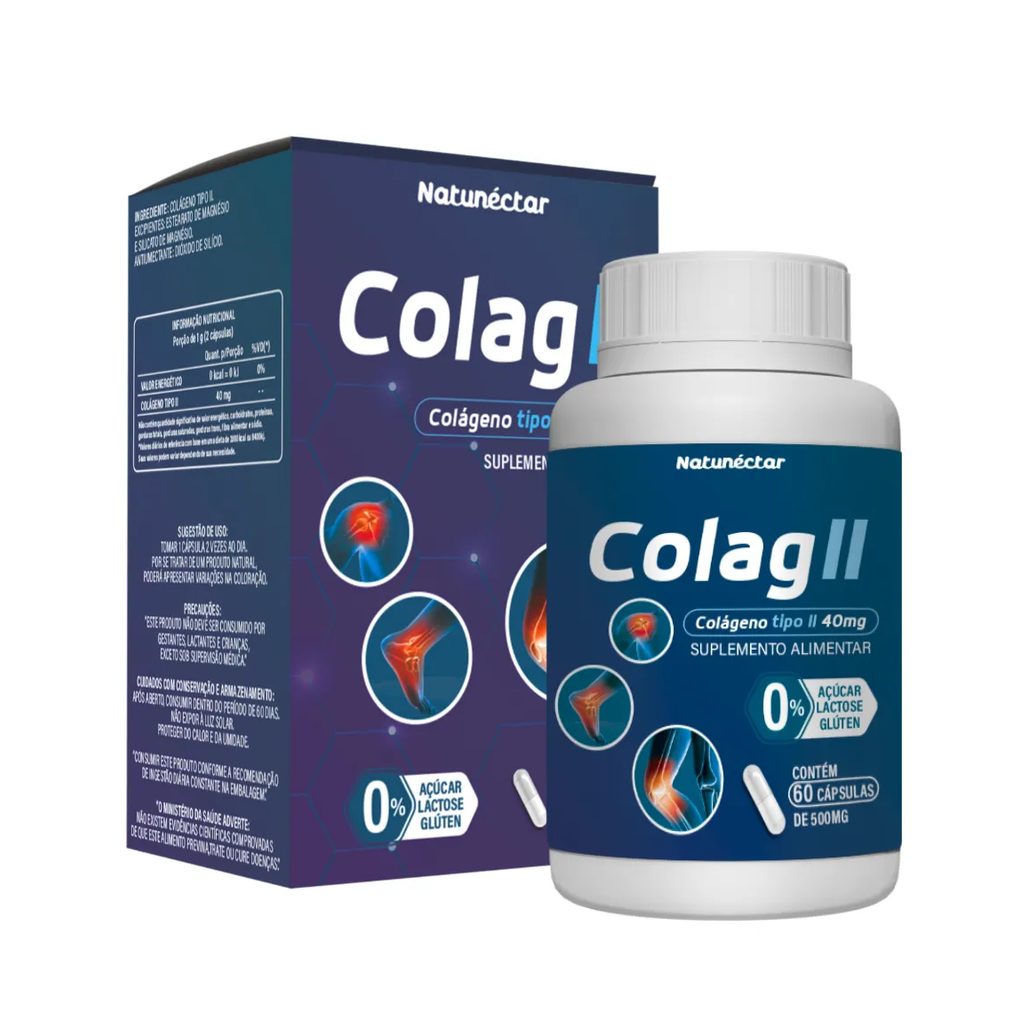 Colágeno Tipo II 500mg Fortalecimento de Articulções e Ossos Natunéctar - 60 Cápsulas