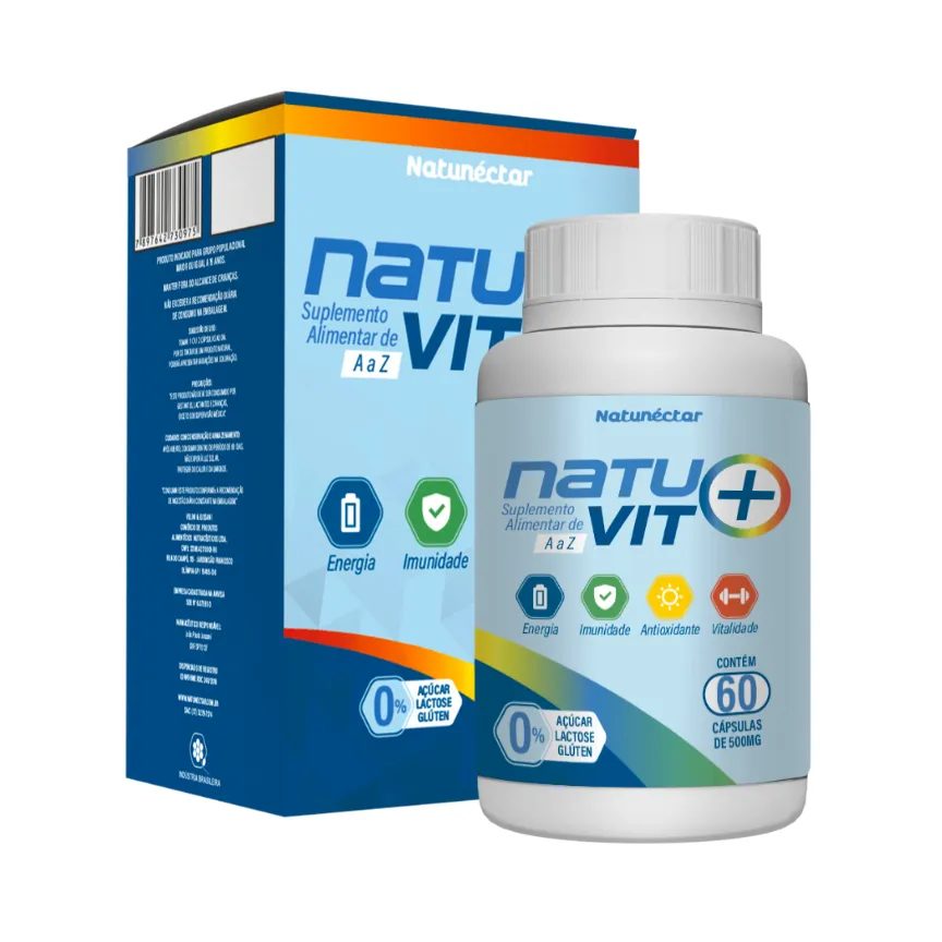 Natuvit A a Z Suplemento Vitaminas Para Todas Idades 500mg 60 Capsulas - Natunéctar