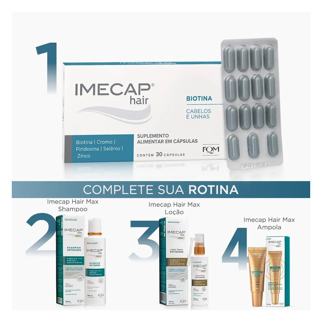 Suplemento Alimentar Imecap Hair Cabelos e Unhas 30 cápsulas