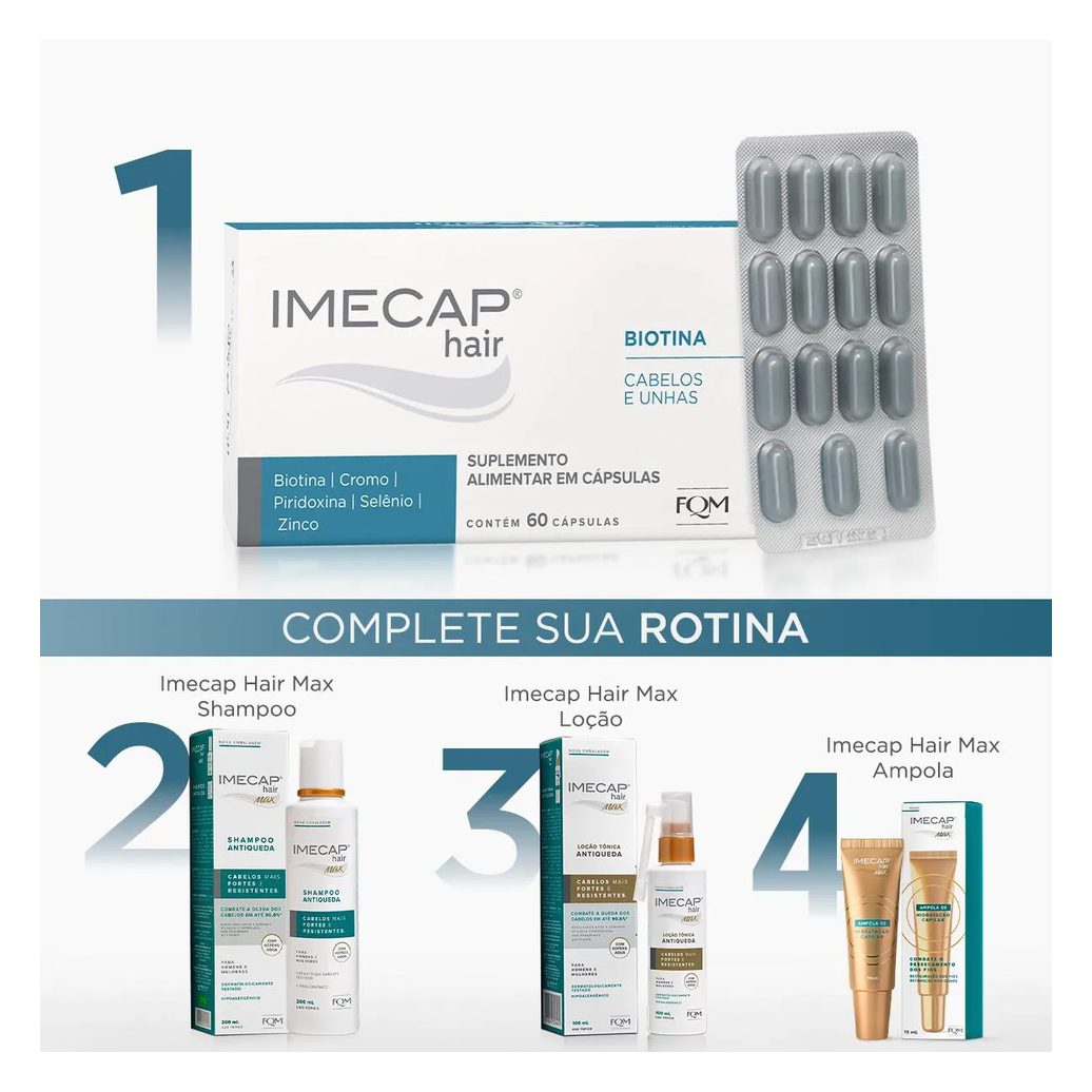 Suplemento Alimentar Imecap Hair Cabelos e Unhas 60 Cápsulas