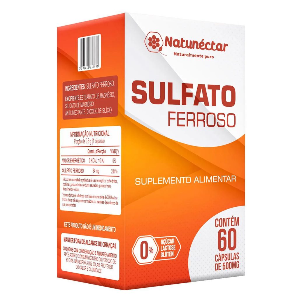 Sulfato Ferroso - 500mg 60 cápsulas - Natunéctar