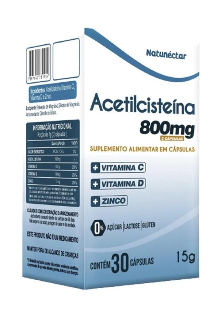 Acetilcisteína - Nac - 30 Cápsulas. - 800mg - Vitamina C D e Zinco
