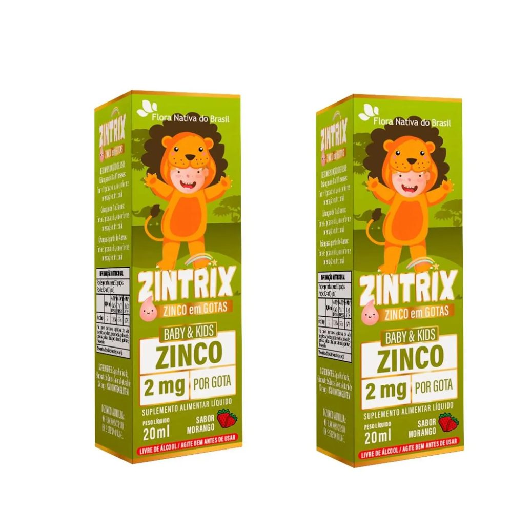 Kit 2x Zintrix (zinco Infantil) 20ml – Flora Nativa Sabor:morango