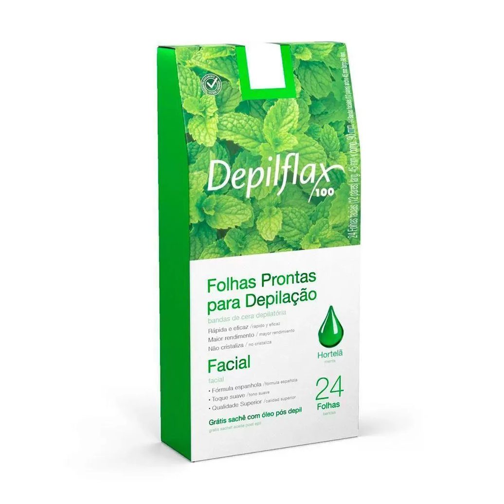 Depilflax - Folhas Prontas Faciais Hortela 24 unidades