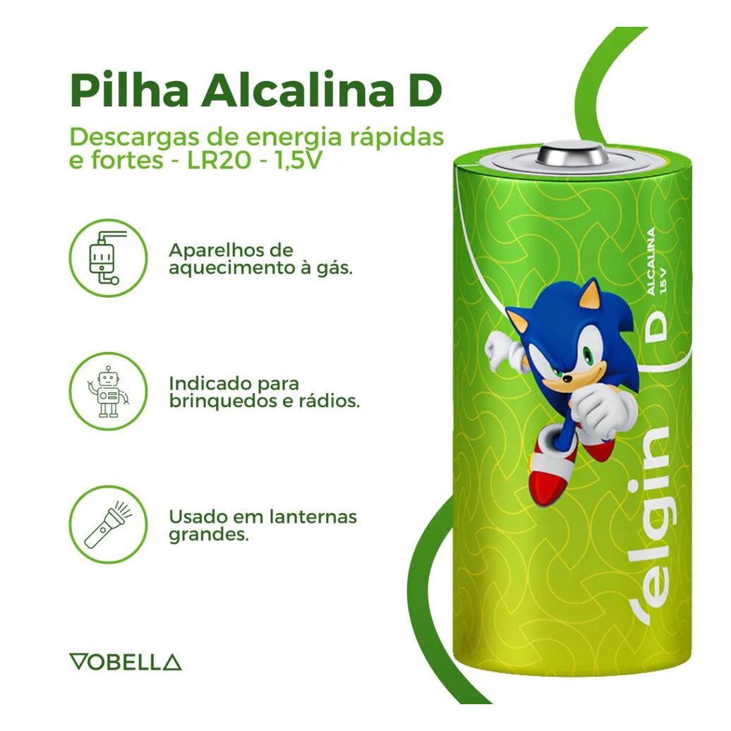 Kit 12 Pilha Alcalina D Lr20 Grande Blister 6 Cartela Elgin