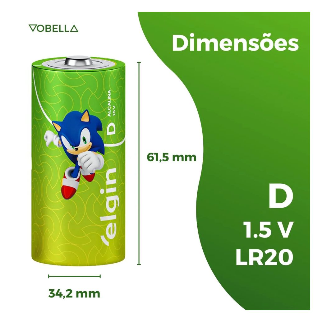 Kit 12 Pilha Alcalina D Lr20 Grande Blister 6 Cartela Elgin