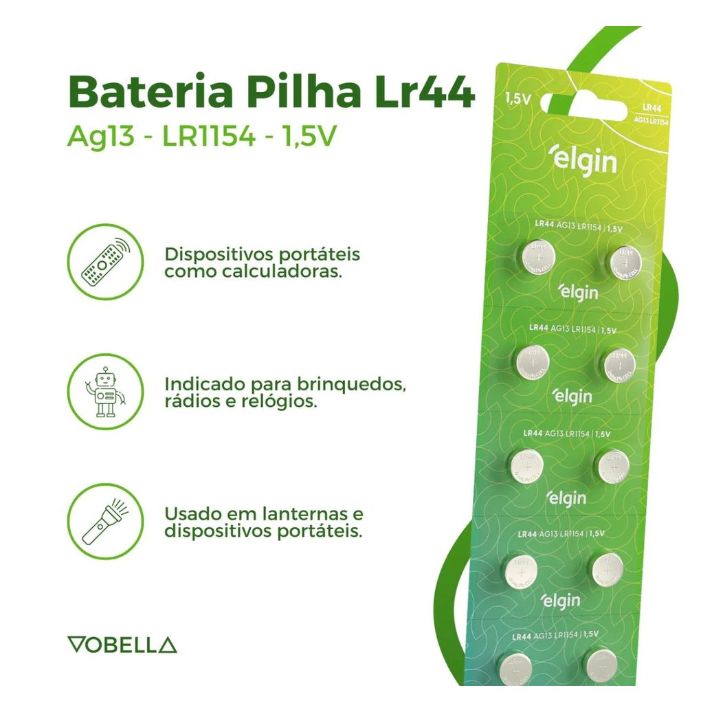 Kit 5 Baterias Pilha Cr2032 10 Baterias Pilhas Lr44 Elgin