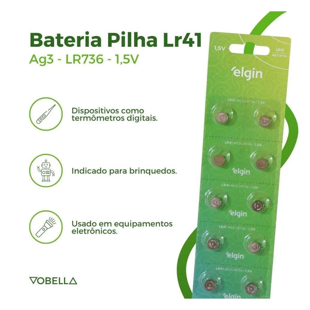 Kit 5 Baterias Pilha Cr2032 10 Baterias Pilhas Lr41 Elgin