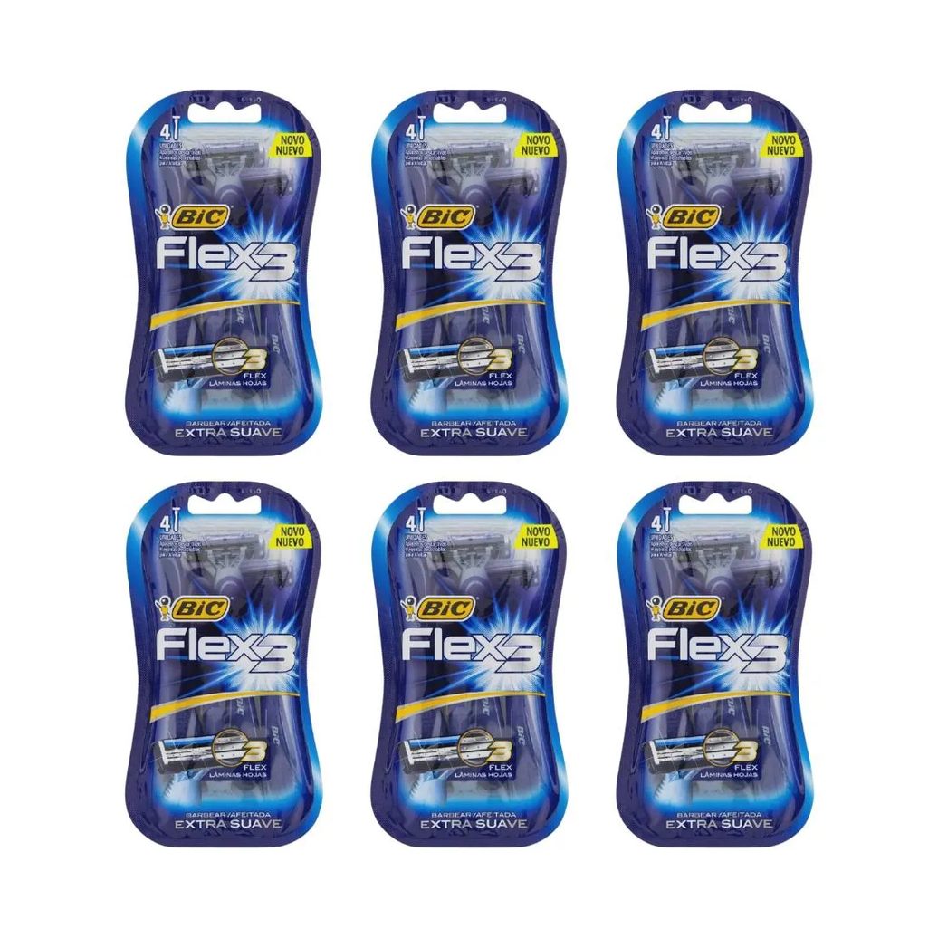 Aparelho de Barbear Bic Flex 3 com 4un - Kit C / 6un