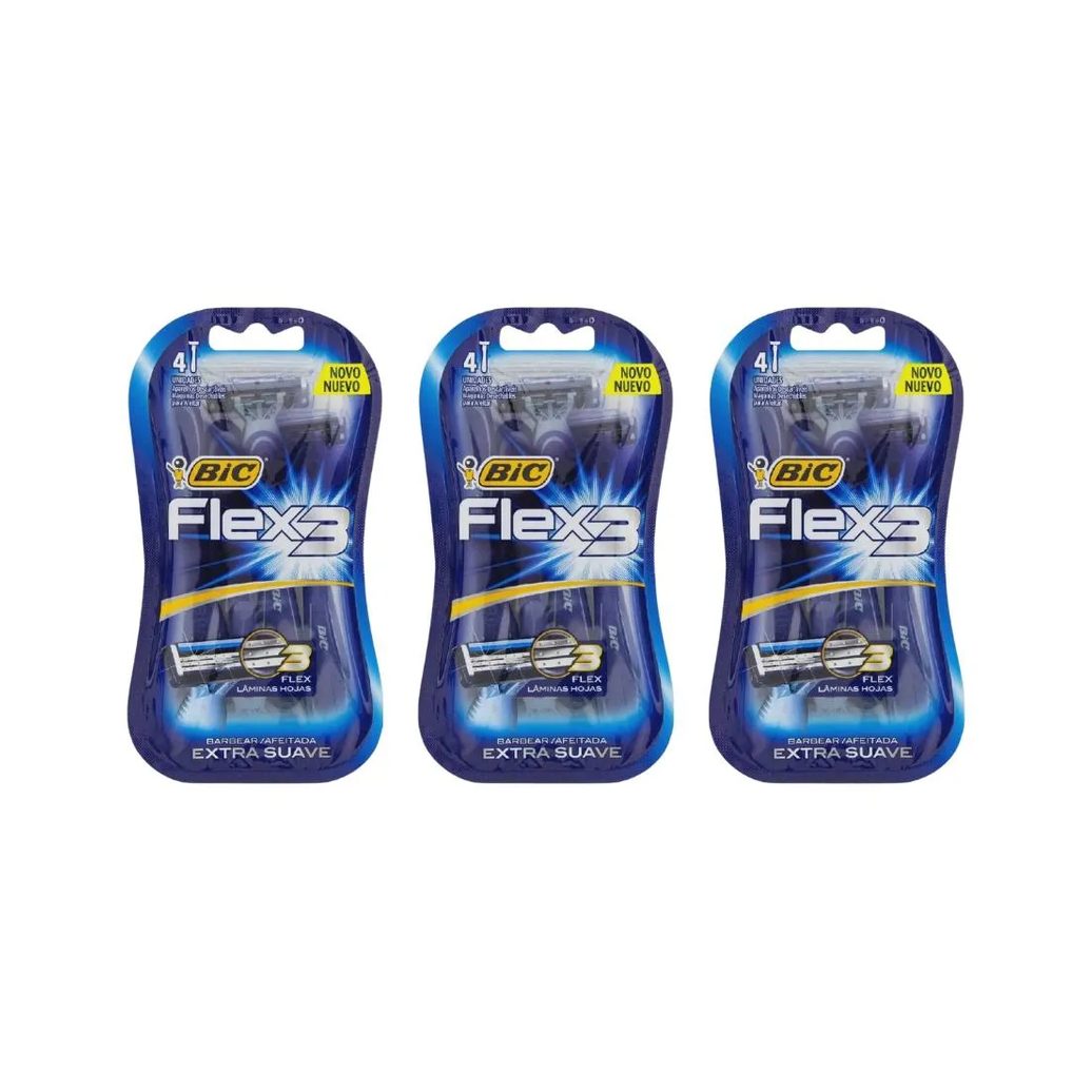Aparelho de Barbear Bic Flex 3 com 4un - Kit C / 3un