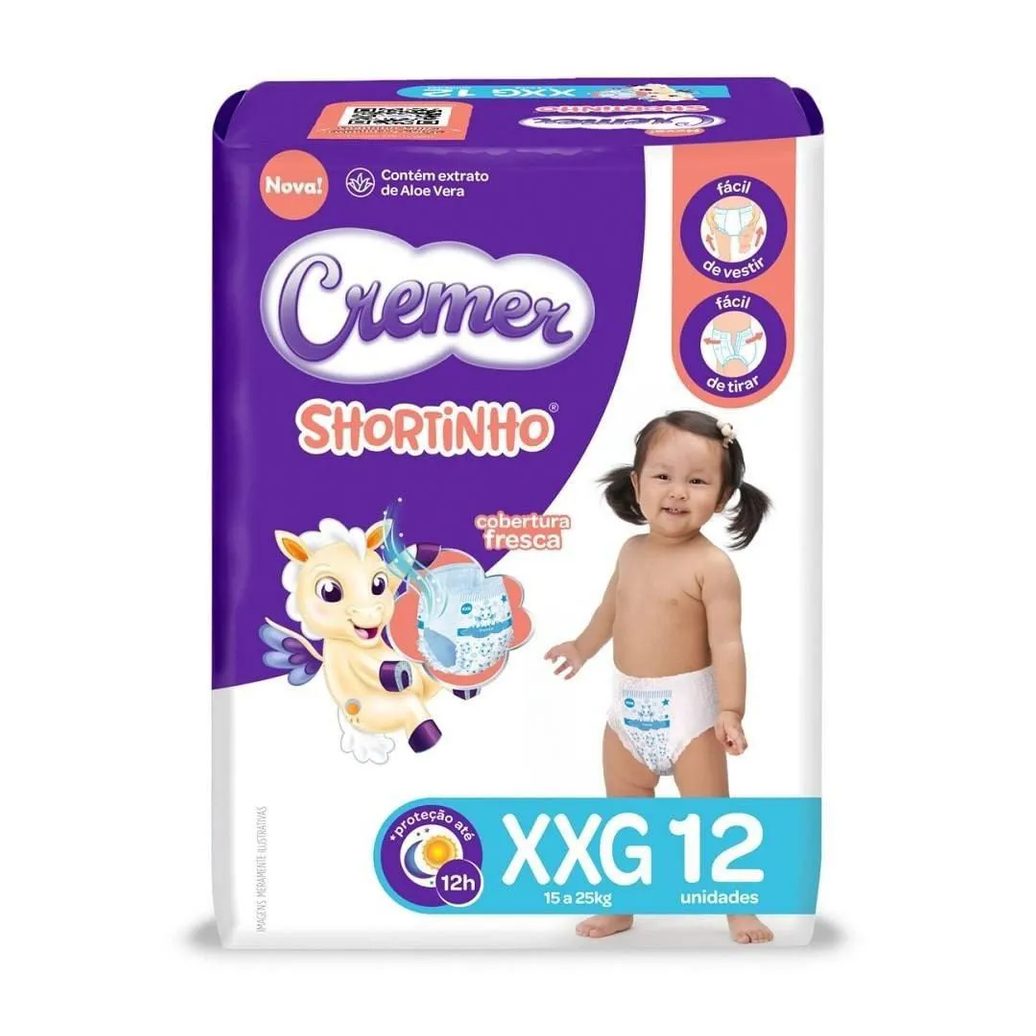 Fralda Descartável Cremer Shortinho Jumbinho Tamanho Xxg - 8 Pacotes com 12 Fraldas - Total 96 Tiras
