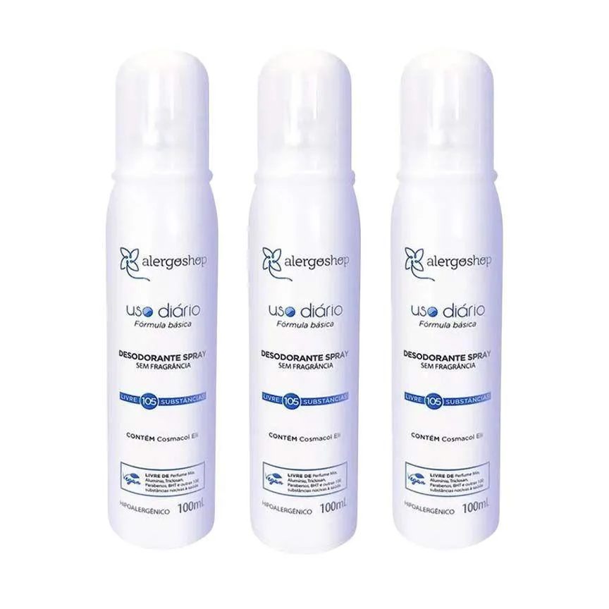 Kit 3 Desodorante Spray sem Fragrância Hipoalergênico Alergoshop 100ml