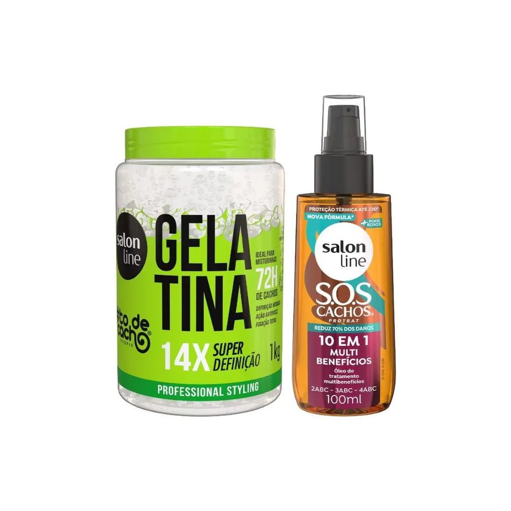 Kit Gelatina #todecacho Super Definição + Óleo Sos Cachos 10 em 1 Multibenefícios