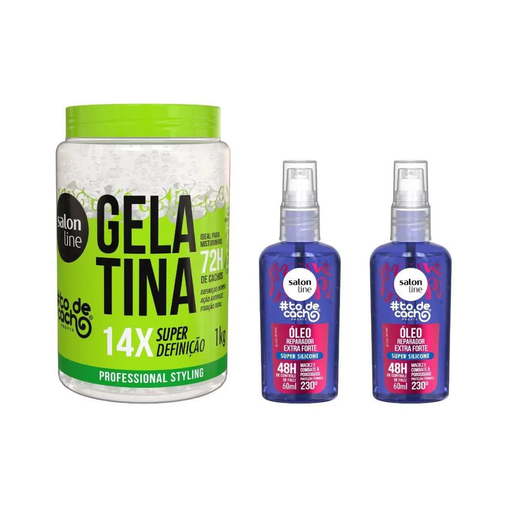 Kit Gelatina #todecacho Super Definição + 2 Óleos Reparação Extra Forte #todecacho