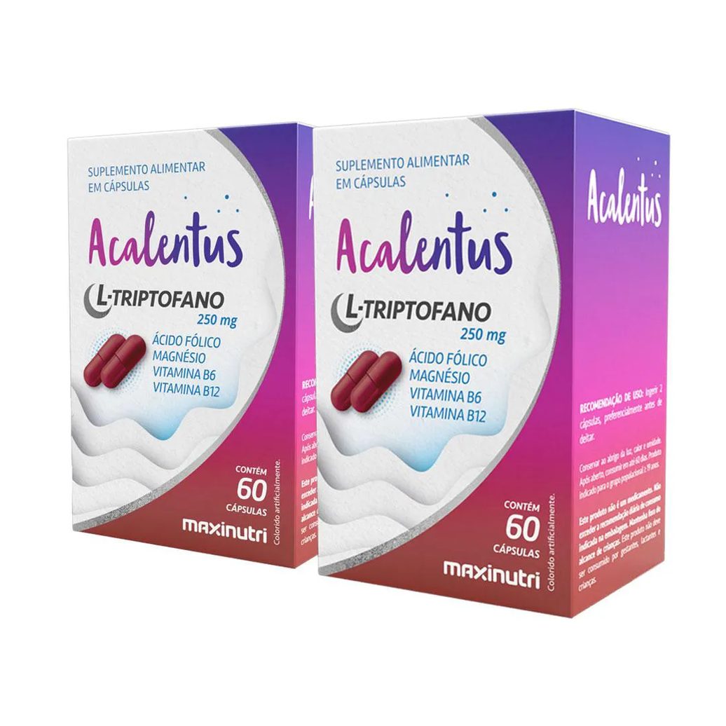 KIT 2 ACALENTUS L-TRIPTOFANO ÁCIDO FóLICO MAGNéSIO VITAMINA B6 E B12 MAXINUTRI 60 CáPS