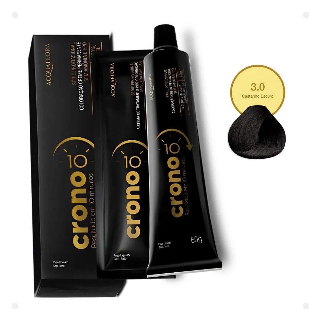 Coloração Creme Permanente Acquaflora Crono 10 Minutos 3.0 Castanho Escuro 60g