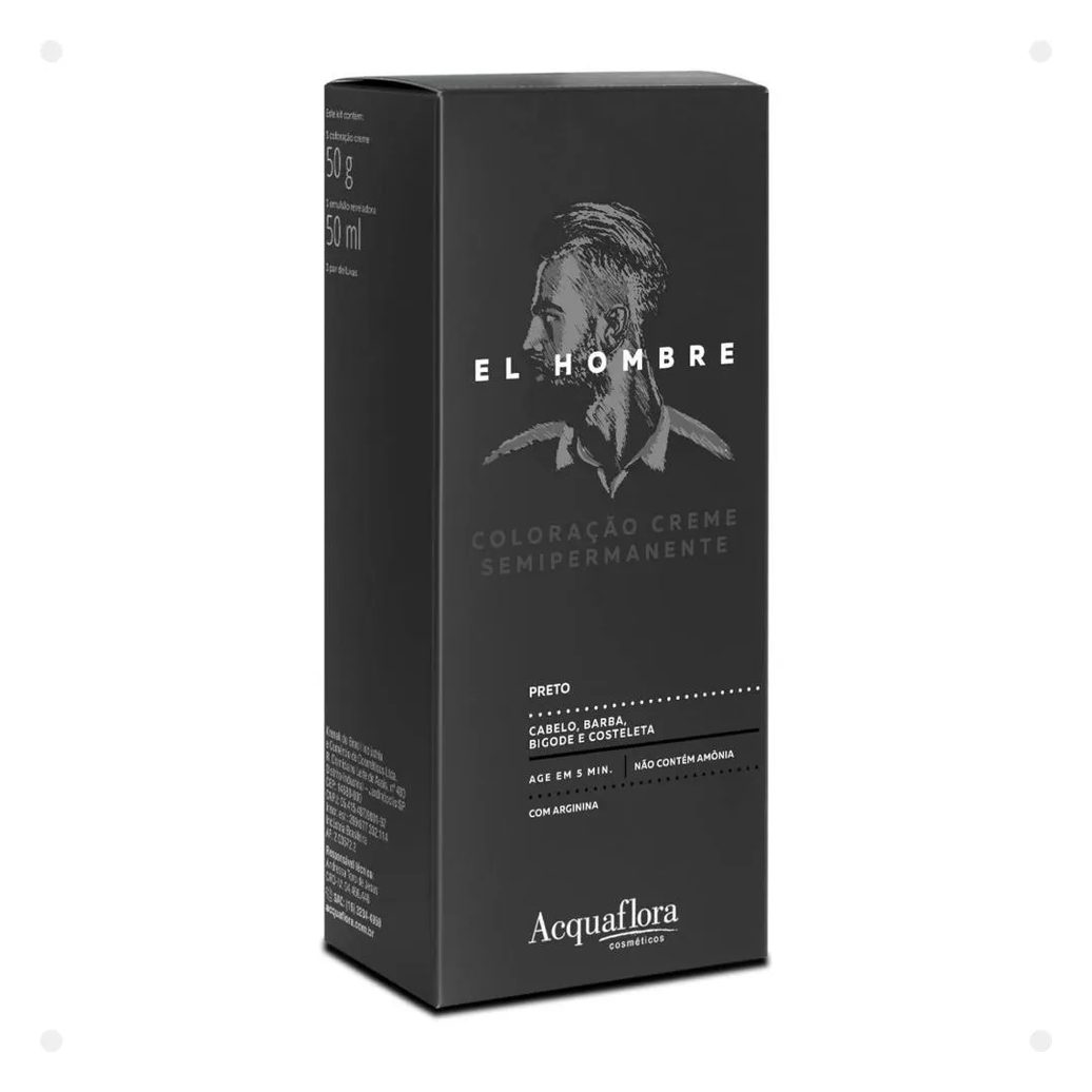 Kit Coloração Creme Semipermanente Acquaflora El Hombre Preto