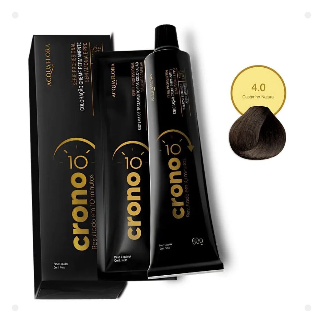 Coloração Creme Permanente Acquaflora Crono 10 Minutos 4.0 Castanho Natural 60g