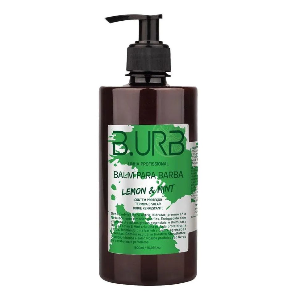 Balm para Barba Lemon & Mint 500ml Profissional Com Proteção Solar Barba Urbana B.Urb