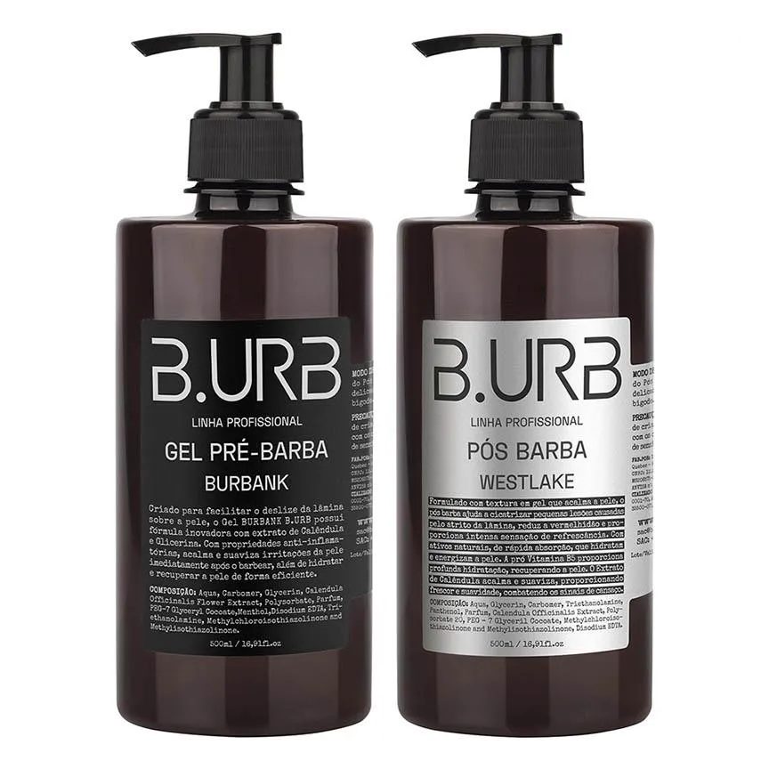 Kit Gel Pré Barba + Pós Barba 500ml Profissional Barbearia Barba Urbana B.urb