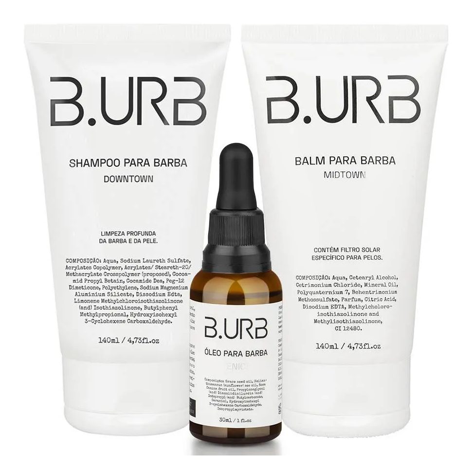 Kit Shampoo Downtown + Balm Midtown + Óleo Venice Café e Baunilha Barba Urbana B.urb