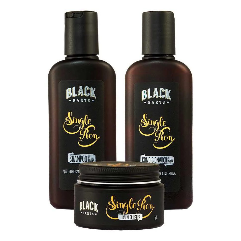 Kit Barba Shampoo + Condicionador + Balm em Cera Single Ron Black Barts