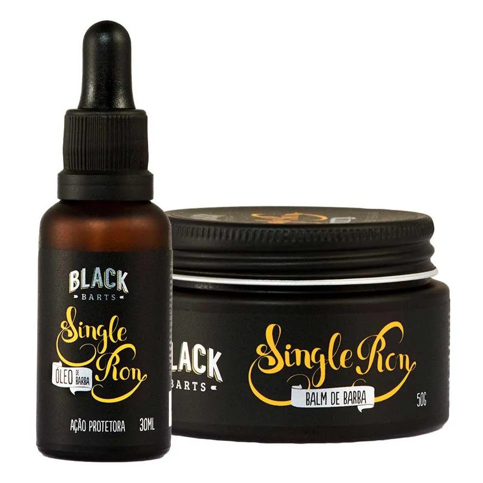 Kit Barba Balm em Cera + Óleo Hidratante Single Ron Black Barts