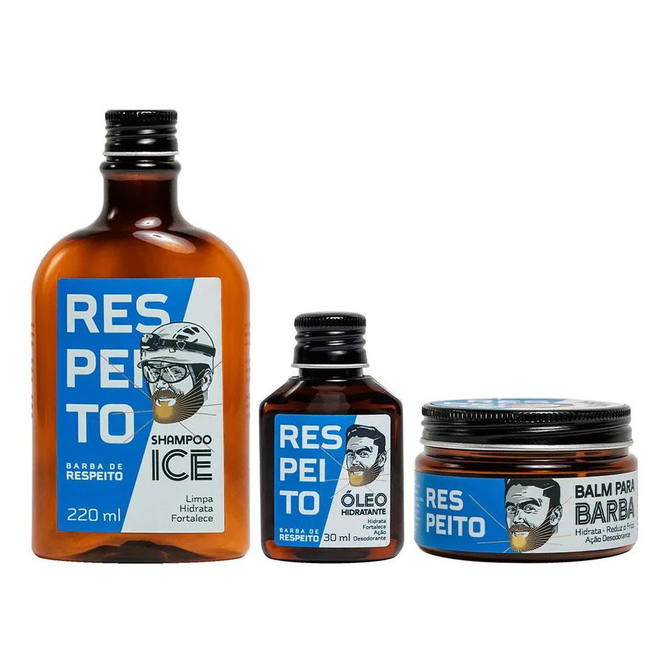 Kit Shampoo Ice + Óleo Hidratante + Balm Barba de Respeito